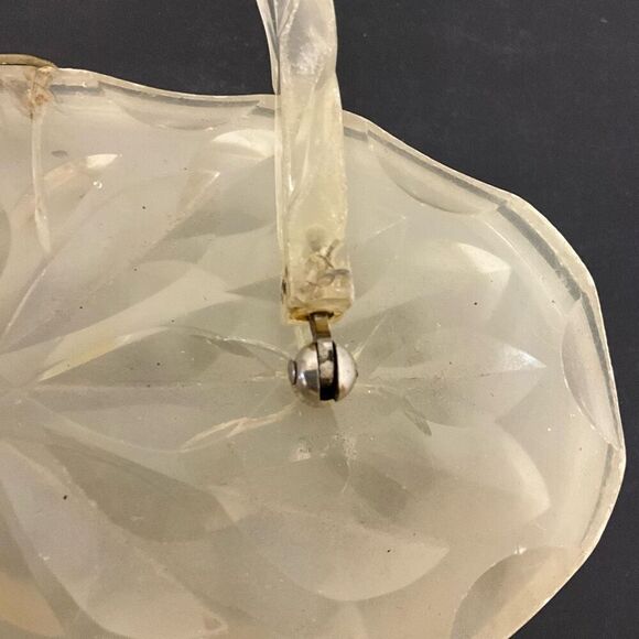 Vintage 1950s Lucite Marbleized Pearl Top Handle Purse Round Box Makeup Containe - Picture 8 of 14